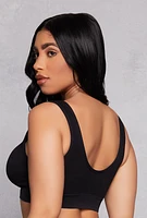 Womens Ribbed Knit Sports Bra, Black, Size XL