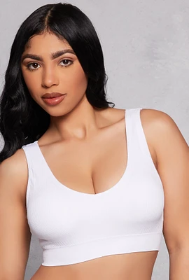 Womens Ribbed Knit Solid Sports Bra, White, Size M