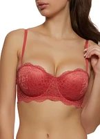Womens Floral Lace Convertible Push Up Balconette Bra, Red, Size 38B