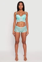 Womens Floral Lace Caged Front Plunge Longline Bra, Green, Size 38B