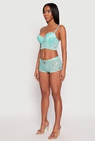 Womens Floral Lace Caged Front Plunge Longline Bra, Green, Size 38B
