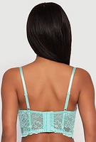 Womens Floral Lace Caged Front Plunge Longline Bra, Green, Size 38B