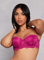 Womens Solid Floral Lace Scalloped Balconette Bra | Converts to Strapless, Pink, Size 34D