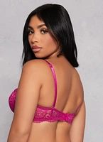 Womens Solid Floral Lace Scalloped Balconette Bra | Converts to Strapless, Pink, Size 34D
