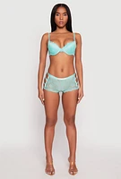 Womens Scallop Trim Floral Lace Caged Back Plunge Bra, Green,