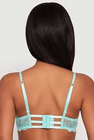 Womens Scallop Trim Floral Lace Caged Back Plunge Bra, Green,