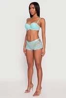 Womens Floral Lace Side Caged Boyshort Panty, Green, Size M