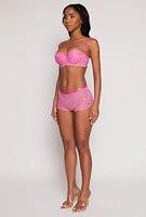 Womens Floral Lace Boyshort Panty, Pink,