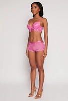 Womens Floral Lace Side Caged Boyshort Panty, Pink,