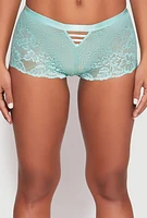 Womens Caged Front Floral Lace Boyshort Panty, Green, Size S