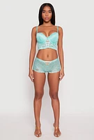 Womens Caged Front Floral Lace Boyshort Panty, Green, Size S