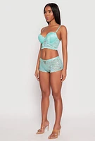 Womens Caged Front Floral Lace Boyshort Panty, Green, Size S