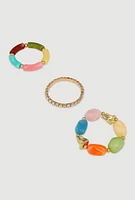 Womens Boho Chic Colorful Resin Beaded Stretch Bracelet Trio, Multi