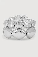 Womens Metallic Beaded Stretch Bracelets Set of 2, Silver