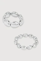 Womens Metallic Beaded Stretch Bracelets Set of 2, Silver