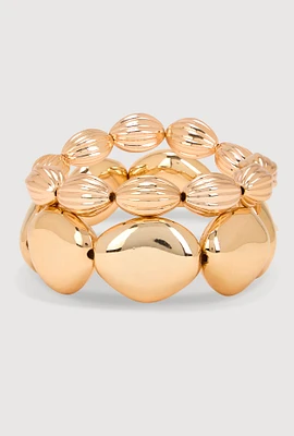 Womens Metallic Beaded Stretch Bracelets Set of 2, Gold