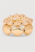 Womens Metallic Beaded Stretch Bracelets Set of 2, Gold