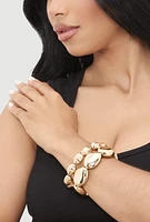 Womens Metallic Beaded Stretch Bracelets Set of 2, Gold
