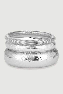 Womens Plus Size Stylish Metallic Set of 3 Jewelry Bracelets, Silver