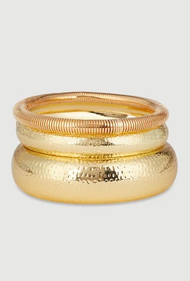Womens Plus Size Stylish Metallic Set of 3 Jewelry Bracelets, Gold