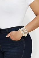 Womens Rhinestone Heart Charm Beaded Stretch Bracelets Set of 5, Multi