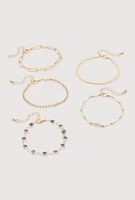 Womens Evil Eye Charm Chain Bracelets Set of 5, Gold