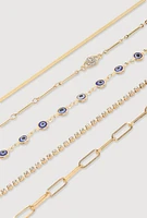 Womens Evil Eye Charm Chain Bracelets Set of 5, Gold