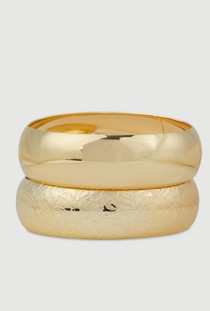 Womens Wide Metallic Bangles Set of 2, Gold