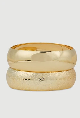 Womens Wide Metallic Bangles Set of 2, Gold