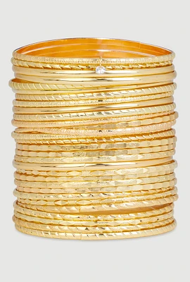 Womens Metallic Bangles Set of 30, Gold
