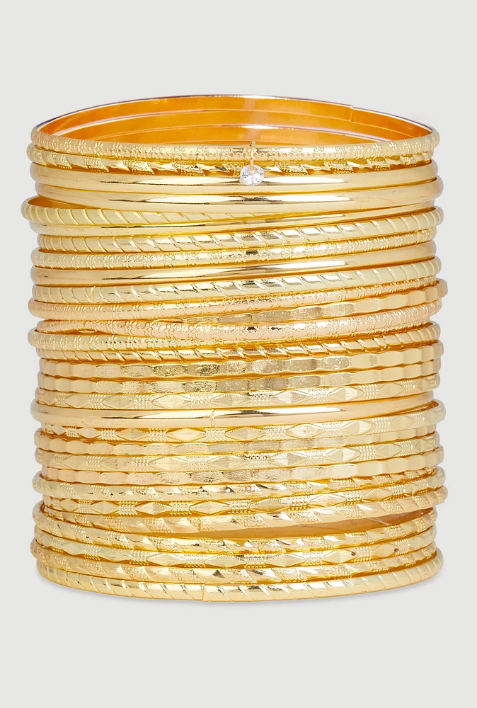 Womens Textured Metallic Bangles Set of 30, Gold