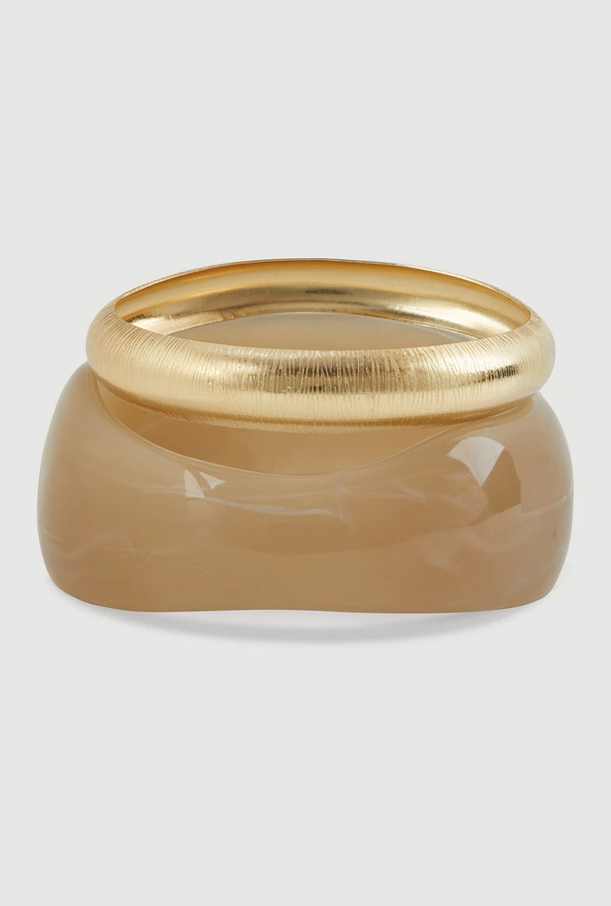 Womens Resin Cuff Bracelet and Metallic Bangle, Gold
