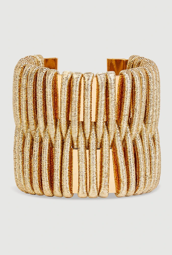 Womens Metallic Corded Cuff Bracelet, Gold