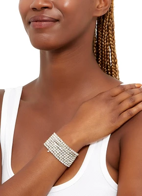 Womens Rhinestone Stretch Bracelets Set of 8, Silver