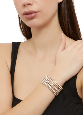 Womens Rhinestone Stretch Bracelets Set of 8, Gold