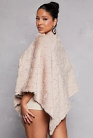 Womens Patterned Faux Fur Poncho, Beige