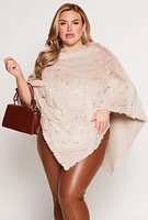 Womens Patterned Faux Fur Poncho, Beige