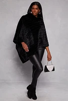 Womens Faux Fur Funnel Neck Poncho, Black