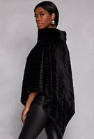 Womens Faux Fur Funnel Neck Poncho, Black