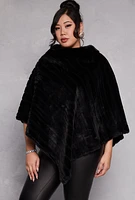 Womens Faux Fur Funnel Neck Poncho, Black