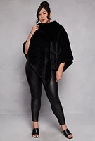 Womens Faux Fur Funnel Neck Poncho, Black