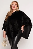 Womens Faux Pearl Trim Poncho, Black