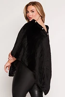 Womens Faux Pearl Trim Poncho, Black