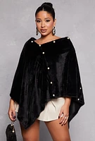 Womens Faux Pearl Trim Poncho, Black