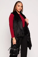 Womens Faux Fur Reversible Sleeveless Poncho, Black