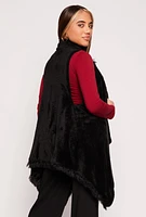 Womens Faux Fur Reversible Sleeveless Poncho, Black