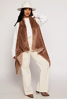 Womens Faux Fur Reversible Sleeveless Poncho, Brown