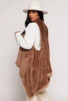 Womens Faux Fur Reversible Sleeveless Poncho, Brown