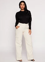 Womens Seamless Mock Neck Long Sleeve Bodysuit, Black, Size M