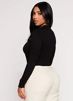 Womens Seamless Mock Neck Long Sleeve Bodysuit, Black, Size M